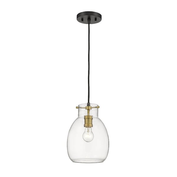 Z-Lite Bella 1 Light Mini Pendant, Matte Black & Olde Brass & Clear 476MP-MB-OBR - main